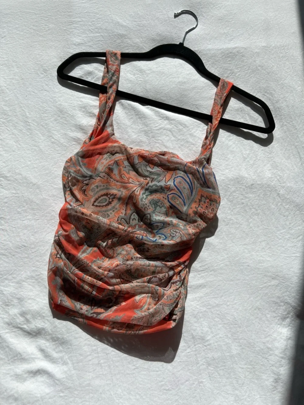 L'AGENCE Rasha Paisley Ruched Mesh Tank - Picture 6 of 9
